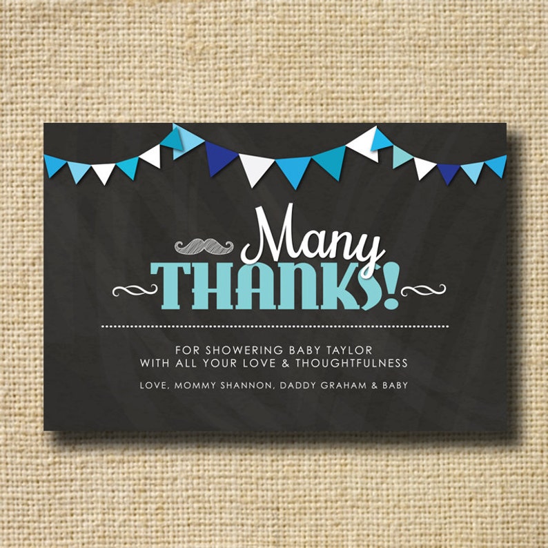 Couples Baby Shower Thank You Card Baby Shower Boy Blue Thank Etsy