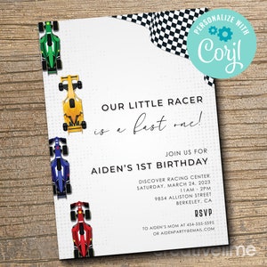 Race Car Birthday Invitation, Fast One Birthday Invitation, First Birthday, Editable Digital Template EDITABLE, INSTANT DOWNLOAD