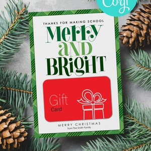 Editable Teacher Christmas Gift Card Holder (Instant Download)
