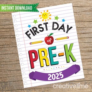 First Day of Pre-K Sign: Printable School Photo Prop (8x10 PDF File)