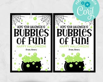 Bearbeitbarer Halloween Bubbles Geschenkanhänger: Kessel Gastgeschenk Vorlage (Instant Download)