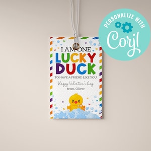 Soy un pato afortunado de tener un amigo como tú Tarjeta del día de San Valentín, Tarjeta de patito de goma de San Valentín para el aula de niños DESCARGA INSTANTÁNEA EDITABLE