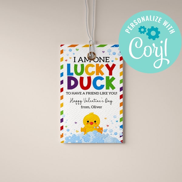 I Am One Lucky Duck To Have a Friend Like You Valentine's Day Card, Kids Classroom Valentine Rubber Duck Card Tag EDITABLE INSTANT DOWNLOAD