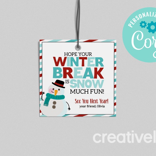 EDITABLE, INSTANT DOWNLOAD Hope Your Winter Break is Snow Much Fun Printable Gift Tag Teacher Student Kids Preschool Holiday Christmas Tag