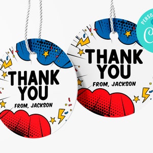EDITABLE, INSTANT DOWNLOAD Superhero Favor Tag, Superhero Birthday Comic Book Favor Tag, Thank YouComic Book Superhero Party Favour Tag Boy