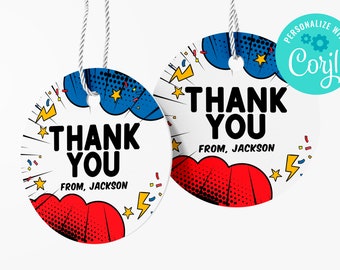 Superhero Favor Tags: Comic Book Birthday Party (Editable, Instant Download)