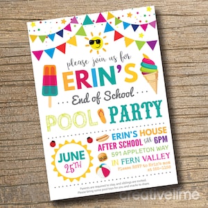 Ende der Schule Pool Party Einladung, Ende der Schule Bash, Sommer-Party-Einladung, Pool-Party einladen, Sommer-Einladung (druckbare)