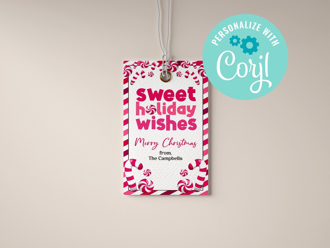 Candy Cane Christmas Gift Tag, Editable Holiday Treat Tag (digital ...