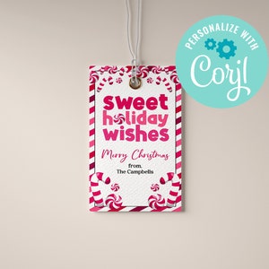Cadeaukaartje voor zoete vakantiewensen Kersttraktaties Gunst Cadeaukaartje Cadeaukaartje voor kerstsnoepjes Kerstsnoep, snoepgoed BEWERKBARE DIRECT DOWNLOAD