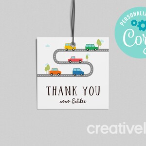 EDITABLE, INSTANT DOWNLOAD Transportation Birthday Favor Tag, Editable Cars and Trucks Tag, Truck Car, Truck and Cars, Vehicle Thank You Tag