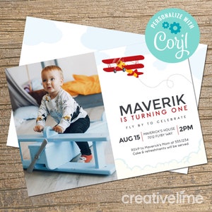 Airplane Birthday Invitation Template: Modern Aviation (INSTANT DOWNLOAD)