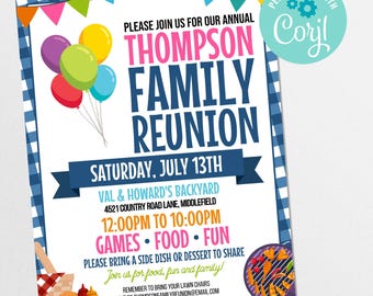 Editable Family Reunion Invitation Flyer Template, Family Reunion Party Invite, BBQ Picnic Reunion Printable, DIY Reunion Invite