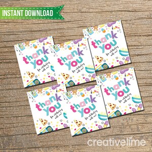 Printable Thank You Favor Tags - Instant Download, Favor Bag Tags, Sleepover Party, Slumber Party - DIY Printable 12 Squares on 8.5 X 11