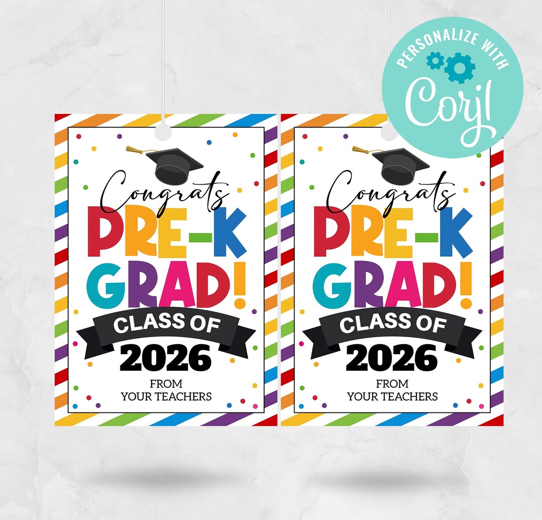Pre-k Graduation Gift Tag, Class of 2026 (printable, Editable, Instant ...