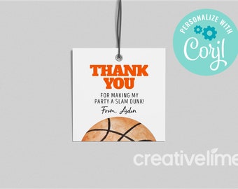 EDITABLE, INSTANT DOWNLOAD Basketball Birthday Basketball Thank You Favor Tag Basketball Party Basketball Sport Birthday Party Any Age