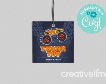 Monster Truck Birthday Thank You Favor Tag (Instant Download)