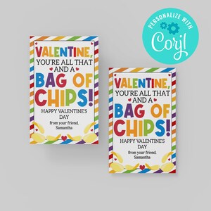 You're All that and a Bag of Chips Valentinstagskarte Kids Classroom Chips Valentine Tag Friend Valentine Card EDITIERBARER SOFORTIGER DOWNLOAD