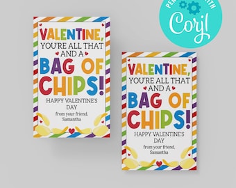 Chips Valentine's Day Card: Editable Classroom Gift Tag (Instant Download)