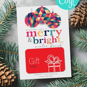 BEWERKBARE, INSTANT DOWNLOAD afdrukbare wens u een vrolijke en heldere wintervakantie cadeaukaarthouder school kerstvakantie cadeaukaarthouder