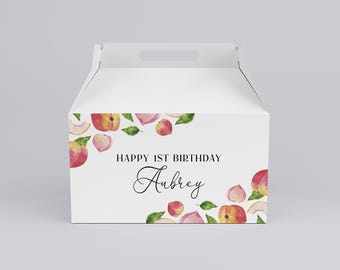 Peach Birthday Gable Box Etikett: Bearbeitbarer Geschenkanhänger (Digitaler Download)