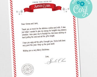 Bearbeitbarer Brief vom Weihnachtsmann, Druckbarer Brief vom Nordpol, Dankesbrief an den Weihnachtsmann am Heiligabend, BEARBEITBARER SOFORTIGER DOWNLOAD SL04