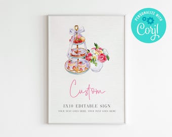 Tea Party Sign: Floral Birthday Par-Tea Decor (8x10 Digital Corjl Template)