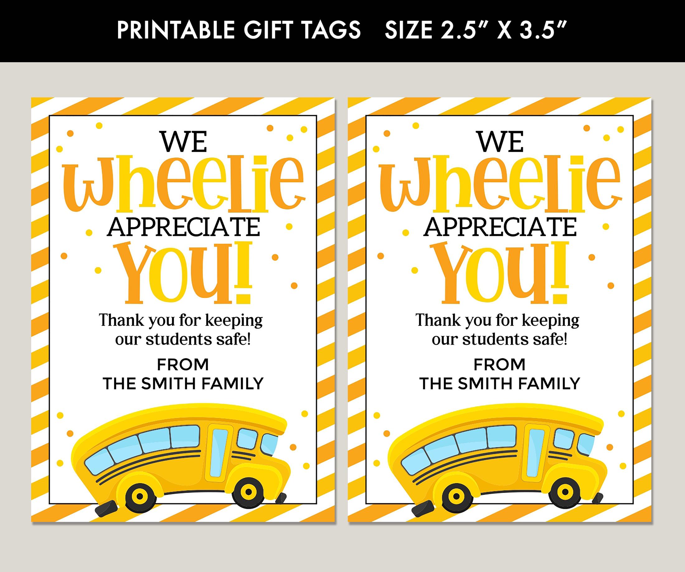 School Bus Driver Appreciation Tag: Editable Thank You Gift (digital ...
