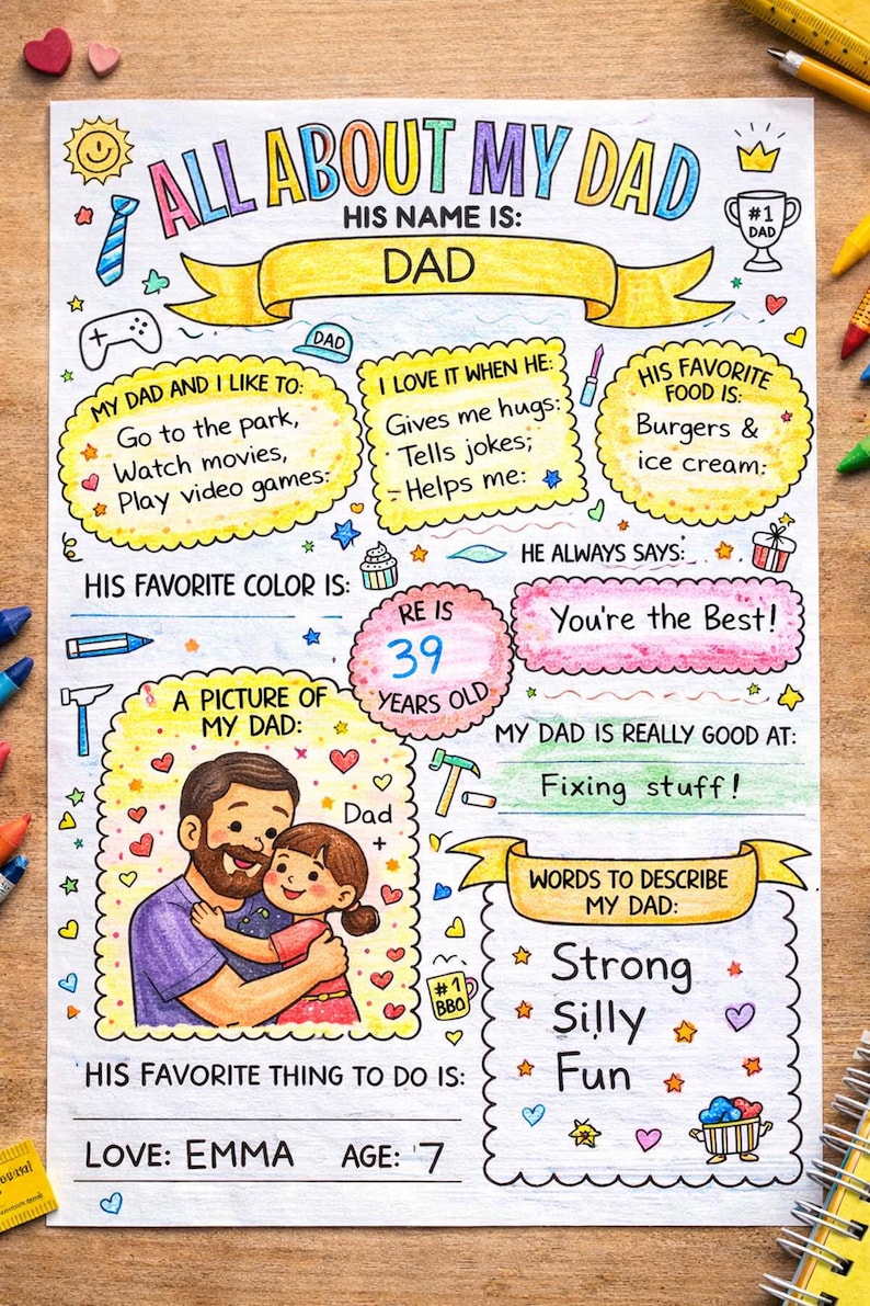 All About My Dad Printable Coloring Page | Father’s Day Worksheet Kids ...