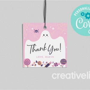 EDITABLE, INSTANT DOWNLOAD Spooky Ghost Favor Tag Halloween Birthday Decorations Ghost One Two Spooky Halloween Girl Birthday Favour Tag