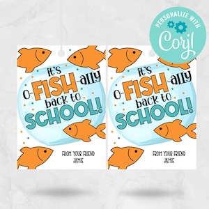 First Day of School Tags, O-Fish-Ally Back to School Gift Tags, Fish School Favor Tags, Back to School Favor Tag, EDITABLE INSTANT DOWNLOAD