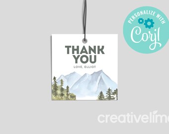 Camping Birthday Favor Tag: Mountain Thank You (INSTANT DOWNLOAD)
