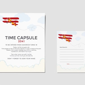 Airplane Birthday Time Capsule Card and Sign, Time Flies Time Capsule, Aviation, Airplane Party Digital Template EDITABLE, INSTANT DOWNLOAD