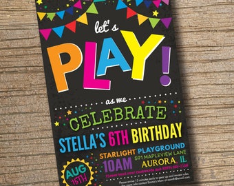 WE EDIT, You Print Play Invitations, Play Place Birthday Invitations, Playground Party, Play Invite Gymnastics Trampoline Bounce Invitation