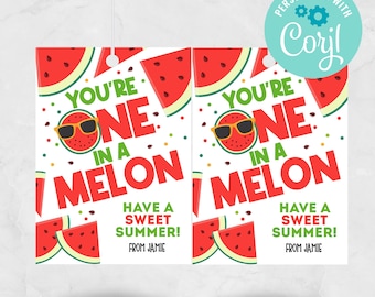 Watermelon End of School Gift Tags: Editable Summer Favor (Instant Download, PDF Blank Included)