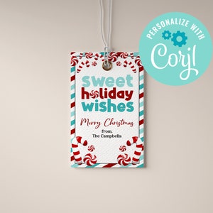 Cadeaukaartje voor zoete vakantiewensen Kersttraktaties Gunst Cadeaukaartje Cadeaukaartje voor kerstsnoepjes Kerstsnoep, snoepgoed BEWERKBARE DIRECT DOWNLOAD