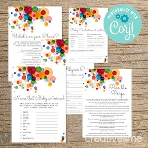 EDITABLE, INSTANT DOWNLOAD Pop Baby Shower Game Bundle, Ready to Pop Baby Shower Game Pack, Gender Neutral Modern Baby Shower Games & Signs