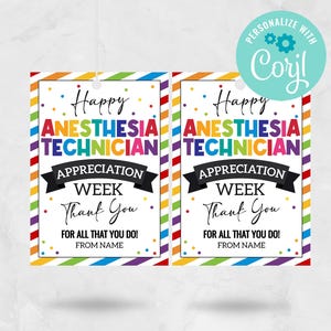Anesthesia Tech Appreciation Gift Tag: Editable Thank You (INSTANT DOWNLOAD)