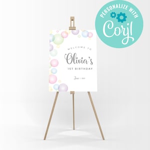 EDITABLE, INSTANT DOWNLOAD Bubbles Birthday Party Signs, Bubbles Party Signage, Pastel Bubbles, Summer Bubble Party, Bubble Pop Welcome Sign