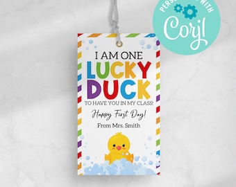 Lucky Duck Gift Tag, First Day of School, Editable (Digital Download)