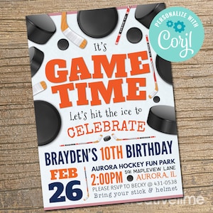 Hockey Birthday Party Invitation, Hockey Party, Hockey Invitation, Sport Birthday Invite, Sports Party, Any Age EDITABLE, INSTANT DOWNLOAD