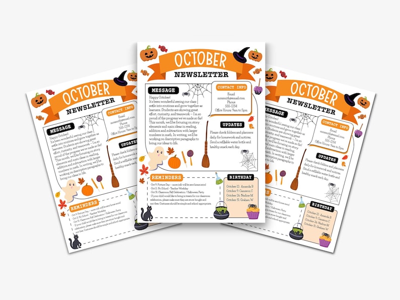 Editable October Classroom Newsletter Template: Fall & Halloween Theme ...
