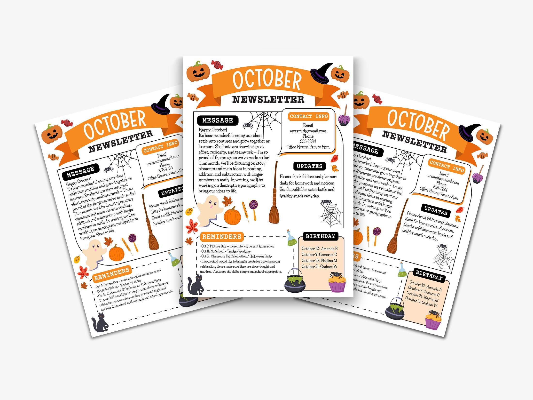 Editable October Classroom Newsletter Template: Fall & Halloween Theme ...