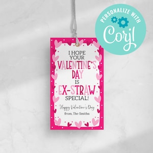 Espero que tu día de San Valentín sea ex-Straw Etiqueta de regalo especial de San Valentín Etiqueta de San Valentín para niños, estudiantes, maestros, editable, imprimible, DESCARGA INSTANTÁNEA