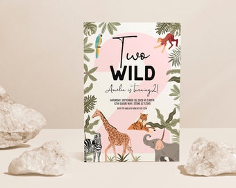 Two Wild Safari Birthday Invitation: Jungle Animals Party (INSTANT DOWNLOAD)