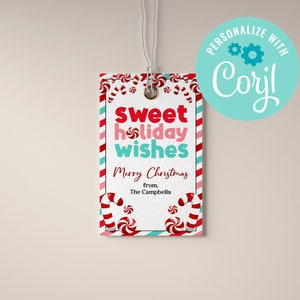 Süßer Urlaub wünscht Geschenkanhänger Weihnachtsleckereien Favor Bag Tag Weihnachtssüßigkeiten Geschenkanhänger Weihnachten Candy, Candy Cane EDITIERBARE SOFORTIGER DOWNLOAD