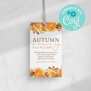 Autumn Simmering Potpourri Gift Tag: Editable Fall Tag (Instant Download)