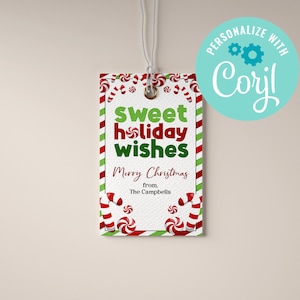 Cadeaukaartje voor zoete vakantiewensen Kersttraktaties Gunst Cadeaukaartje Cadeaukaartje voor kerstsnoepjes Kerstsnoep, snoepgoed BEWERKBARE DIRECT DOWNLOAD