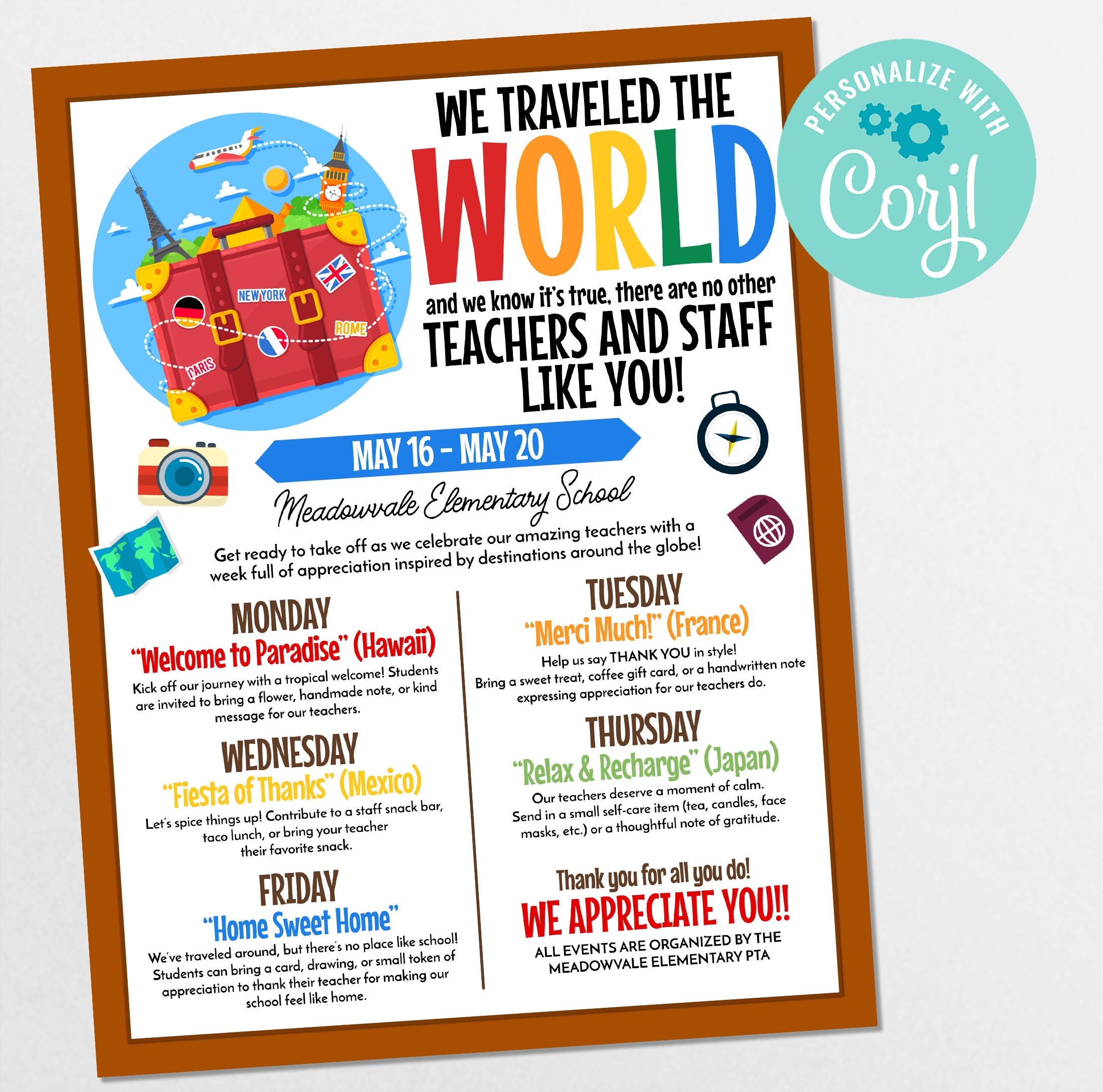 Teacher Appreciation Week Flyer | Around the World Theme, Editable ...