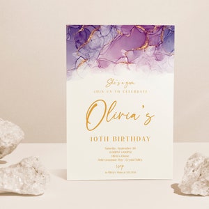 Crystals Geode Birthday Invitation, Crystals Invite, Geology invitation, Crystal Rock Party, Let&#39;s Rock Invite EDITABLE, INSTANT DOWNLOAD