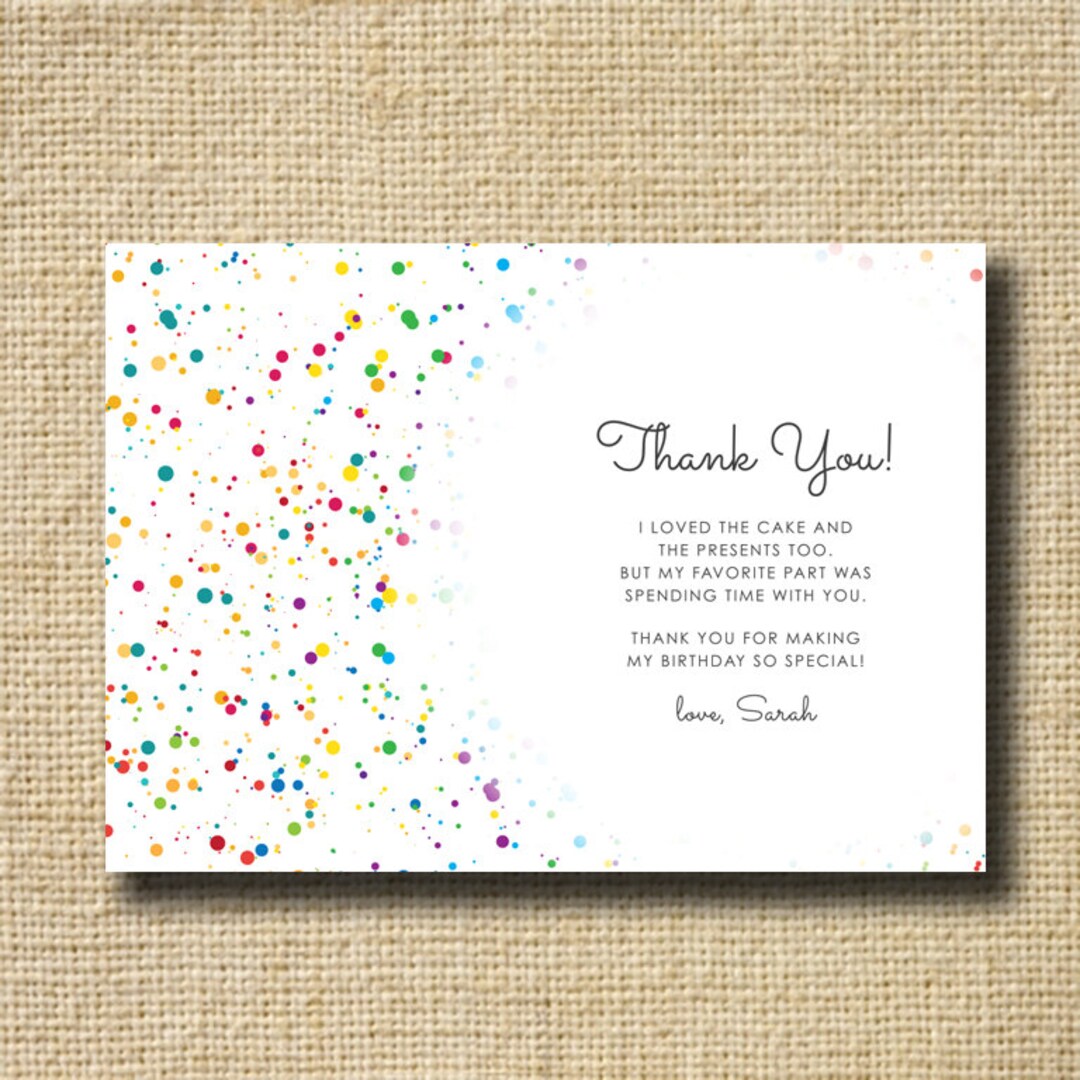 Rainbow Confetti Thank You Cards, Rainbow Confetti Birthday Thanks